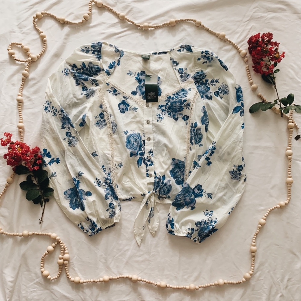 Wild Fable Blue Floral Tie Front Blouse